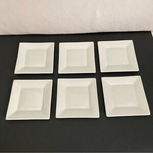 Crate & Barrel Set of 6 Small 6X6 White Appetizer Plates Modern Elegant Dining